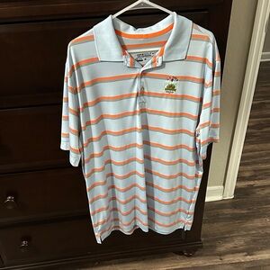 Nike Men's Polo Shirt - Light Blue and Orange Stripes US OPEN MERION 2013 logo